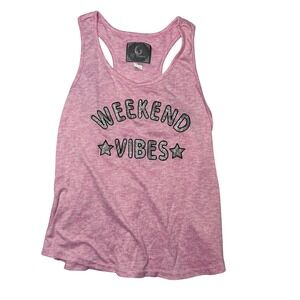 PJ Couture Pink Heathered Racerback Tank Top Womens Size L Weekend Vibes Graphic